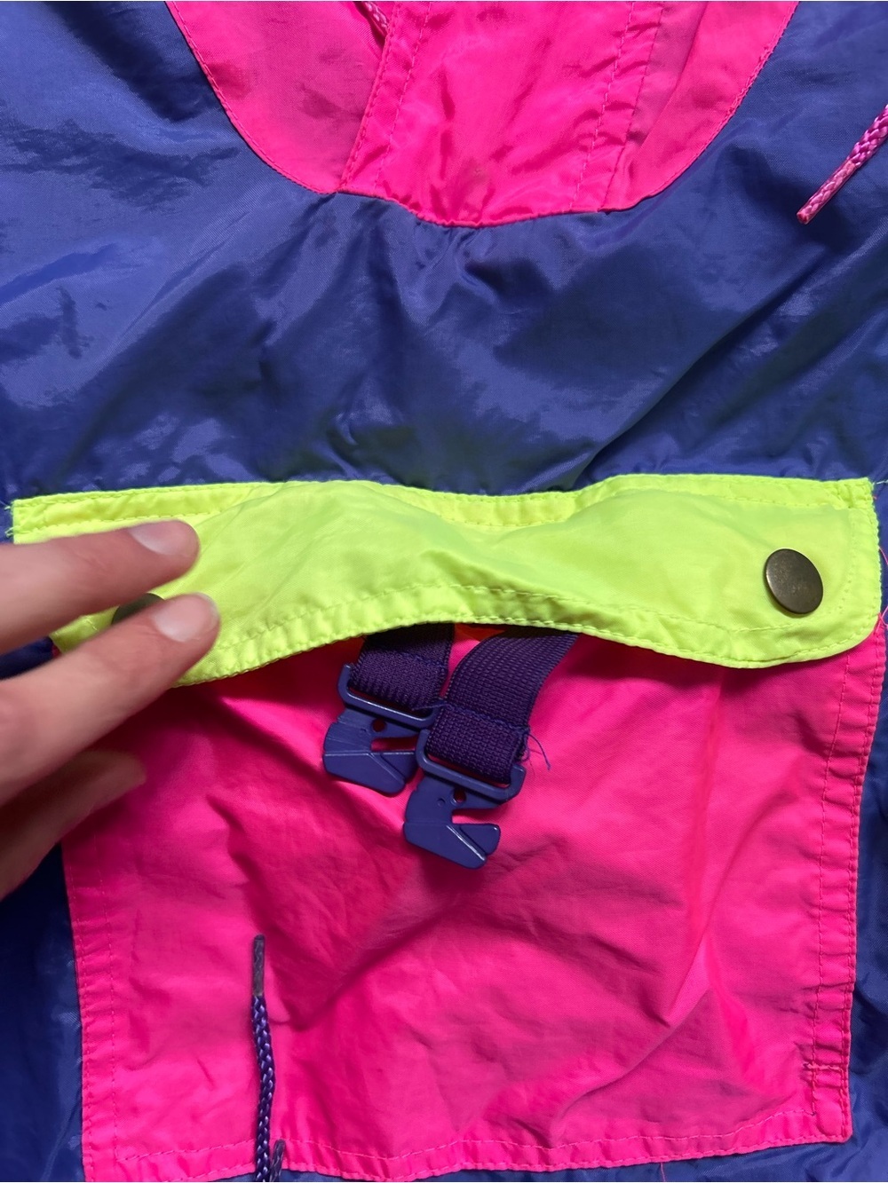 Vintage Neon Windbreaker Pullover - Purple, Hot Pink & Neon Yellow - Picture 4 of 5
